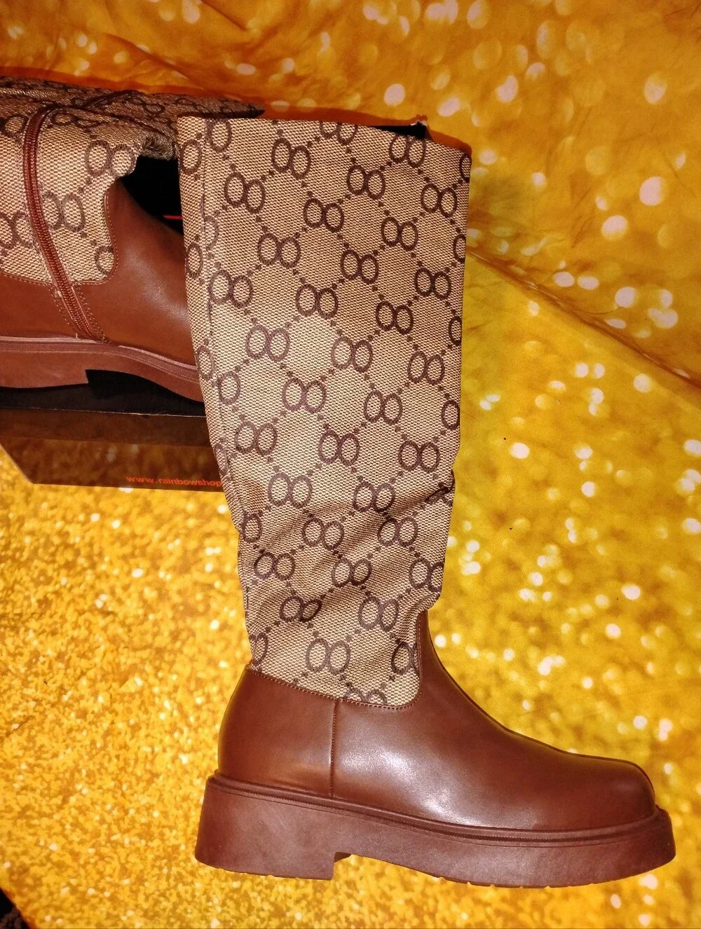 NEW! Beautiful Brown Fab Patterned Mid-calf Boots. NEVER WORN.